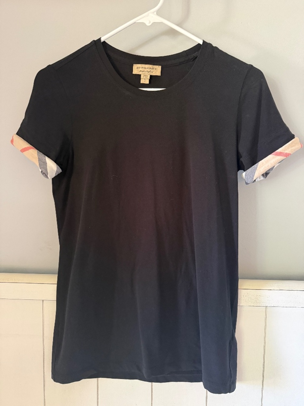 Burberry London England Check Cuff Stretch Cotton Tee
